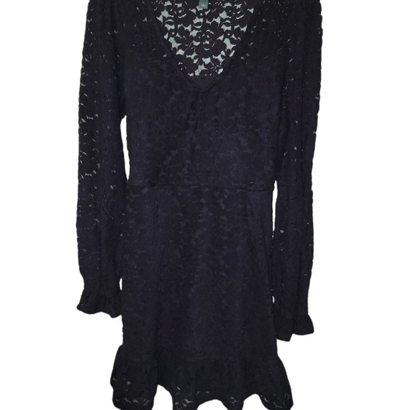 NWT Wild Fable Dress Black Brushed Lace Skater Long Sleeve Fit Flare Sz Small - Picture 2 of 6